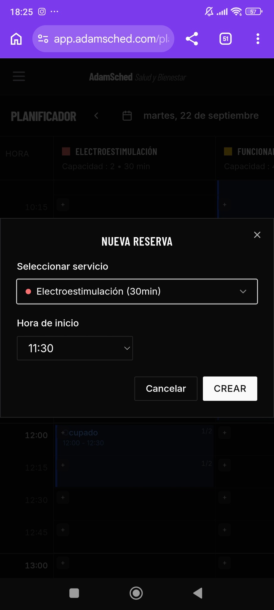 Ventana de nueva reserva